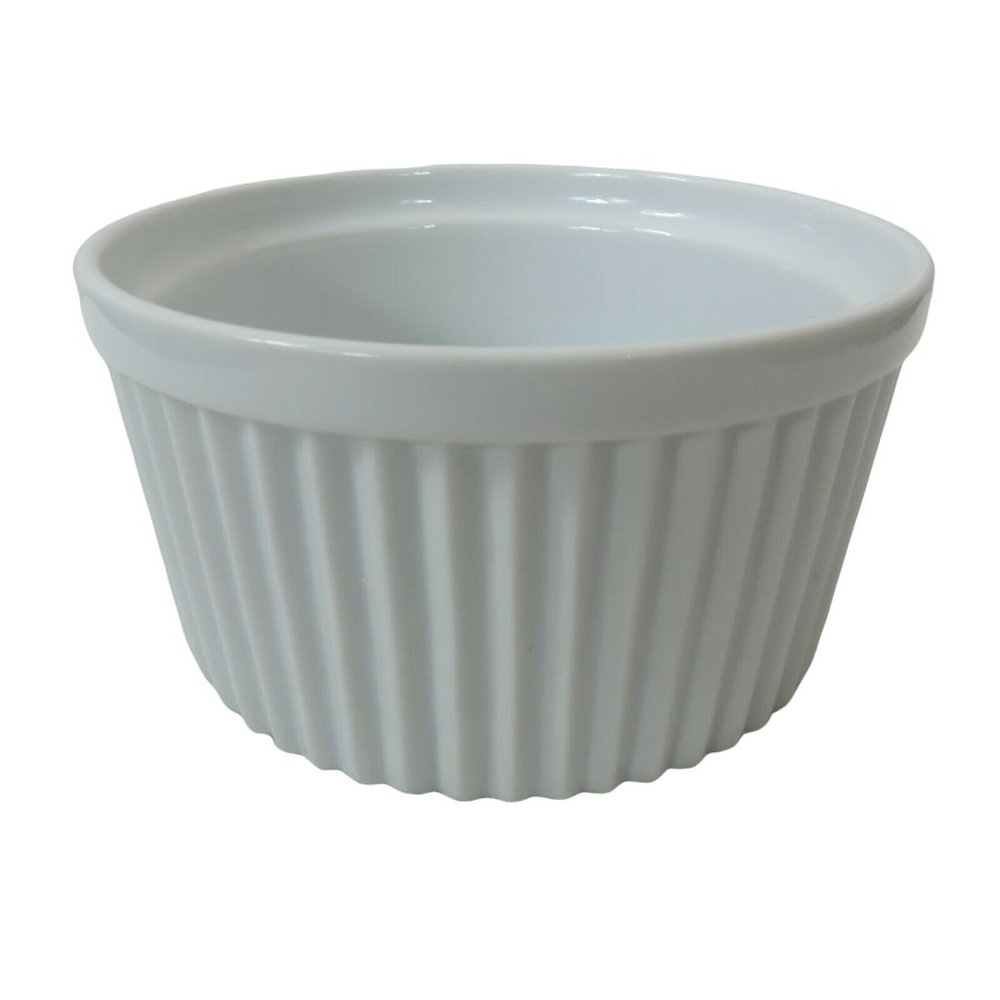 BODUM Ribbed Ramekin Dish Souffle Bakeware White Porcelain 6.5" New Old Stock